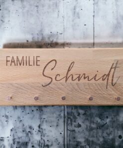 Schlüsselbrett Buche mit Kartenhalter - Motiv "Familie mit individuellem Namen"