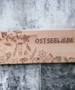 Schlüsselbrett Buche mit Kartenhalter - Motiv "Ostseeliebe mit Seestern und Co"