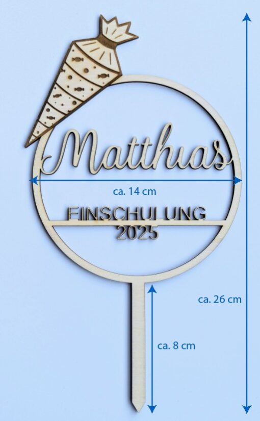 Caketopper Einschulung 2025 personalisiert Holz | Tortenstecker mit Name & Schultüte | Einschulung Deko Schulanfang Geschenk Mädchen Junge – Bild 4