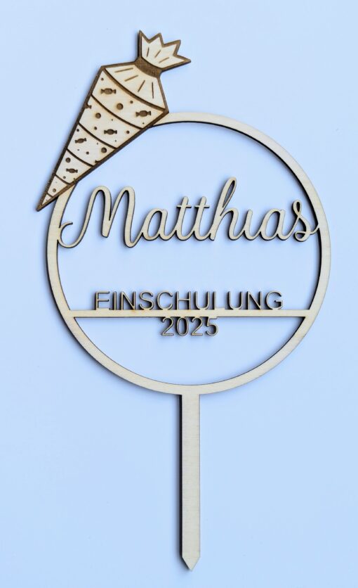Caketopper Einschulung 2025 personalisiert Holz | Tortenstecker mit Name & Schultüte | Einschulung Deko Schulanfang Geschenk Mädchen Junge – Bild 2